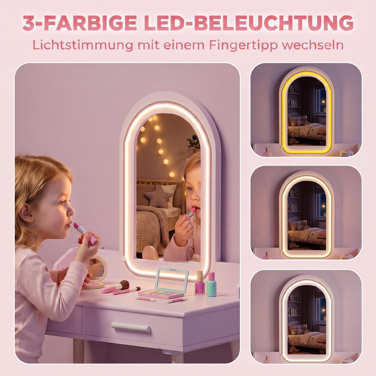 KINDER-SCHMINKTISCH-SET MDF Kiefernholz 2er Set Rosa - Weiß/Rosa, Holz/Holzwerkstoff (36/100/60cm) - AIYAPLAY