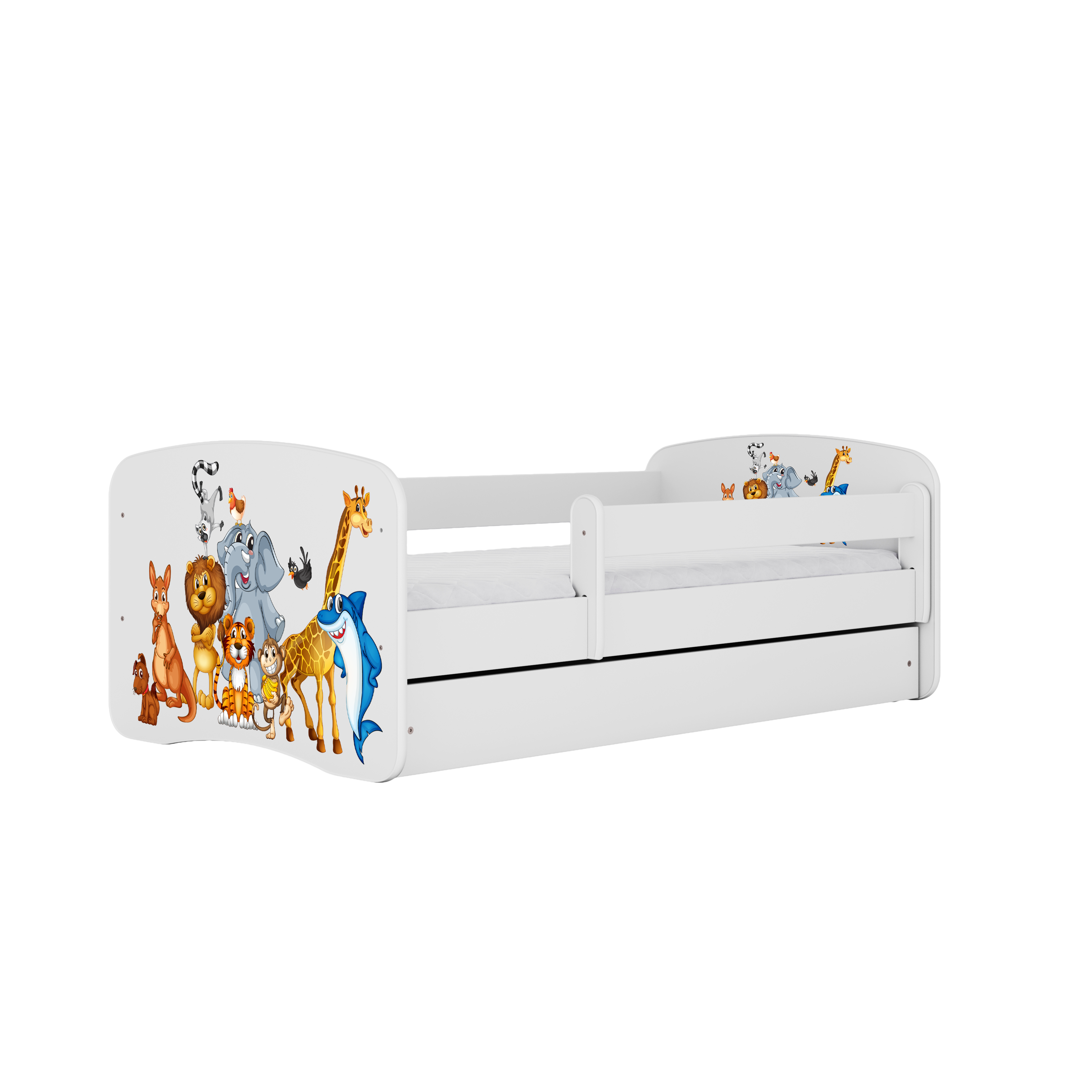 KINDERBETT Tiere mit Schublade 140/70 80/61/144 - Weiß, Holzwerkstoff (70/140cm) - RAUMHIRSCH FURNITURE