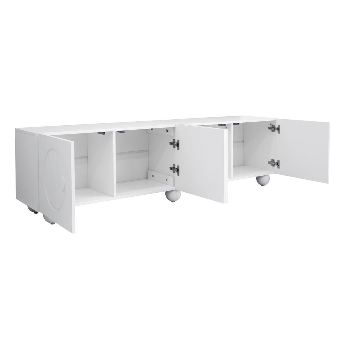 TV-LOWBOARD Weiß 180,5cm mit 3D-Rundrelief 4 Türen & Kugelfüßen - Weiß, Holzwerkstoff (180.5/50/38cm) - Urban Meuble