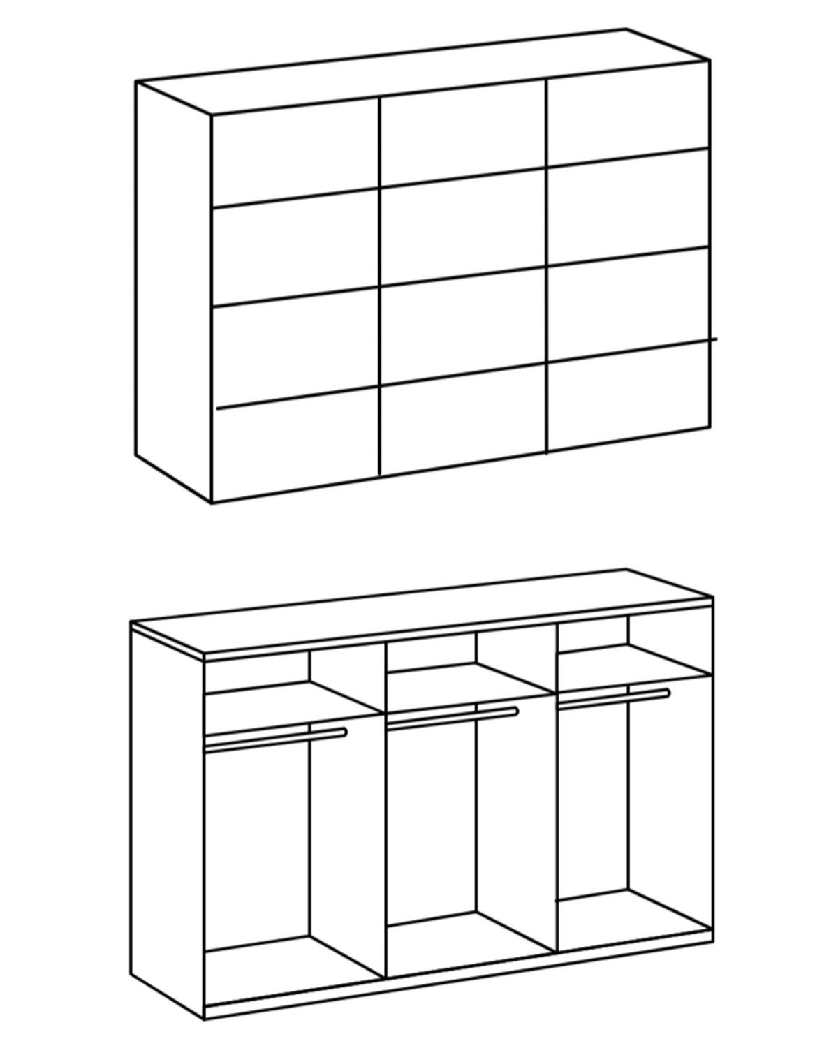 SCHWEBETÜRENSCHRANK 3-türig B270/H208/T65 cm, Kleiderschrank in Weiß, Mitteltür in grauer Stahl-Optik / 22003 - Alufarben/Schwarz, Holzwerkstoff/Metall (270/208/65cm) - luma-home