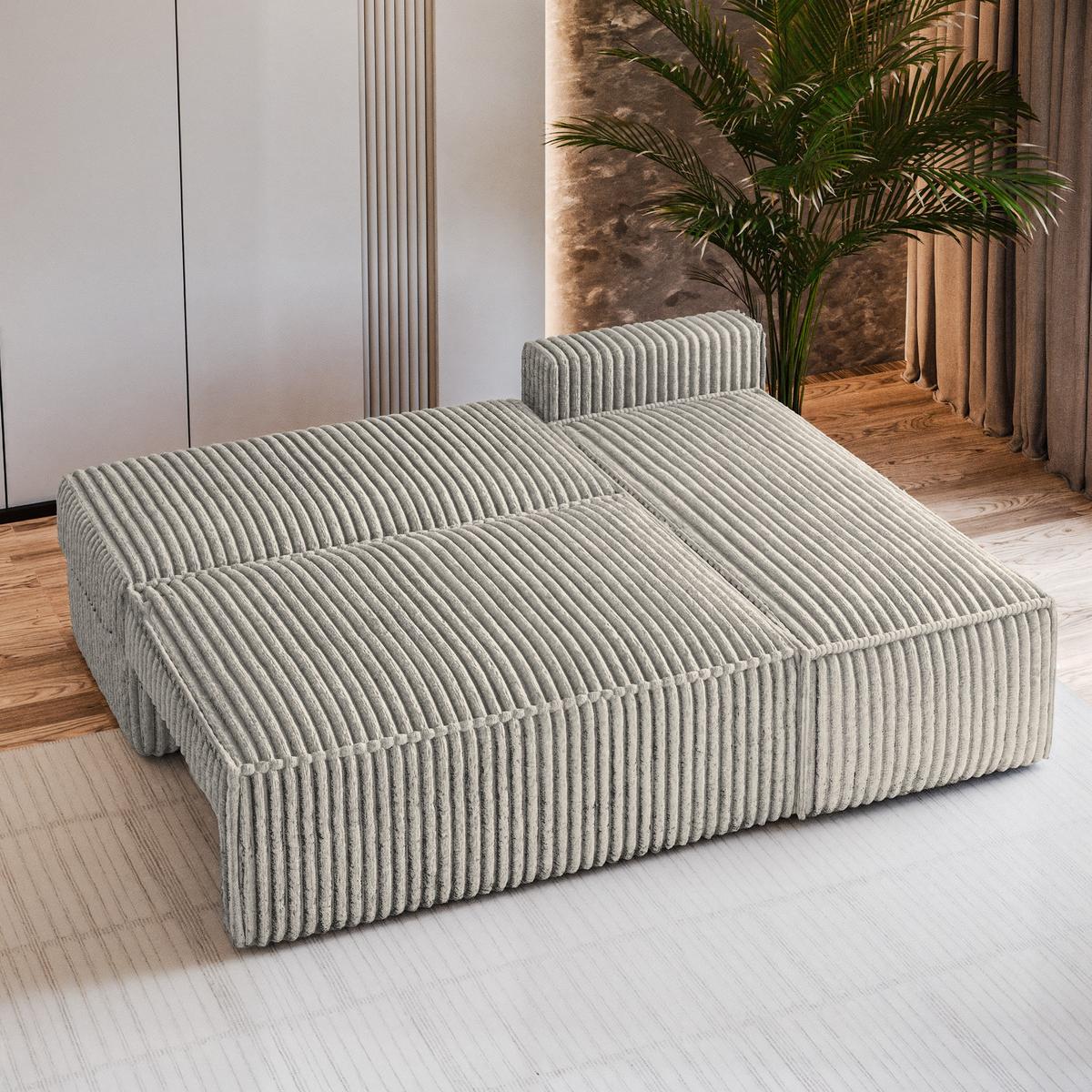 ECKSOFA BRISO T Hellgrau Kordstoff mit Schlaffunktion - Hellgrau/Grau, Holz/Kunststoff (200/140cm) - MASSENO
