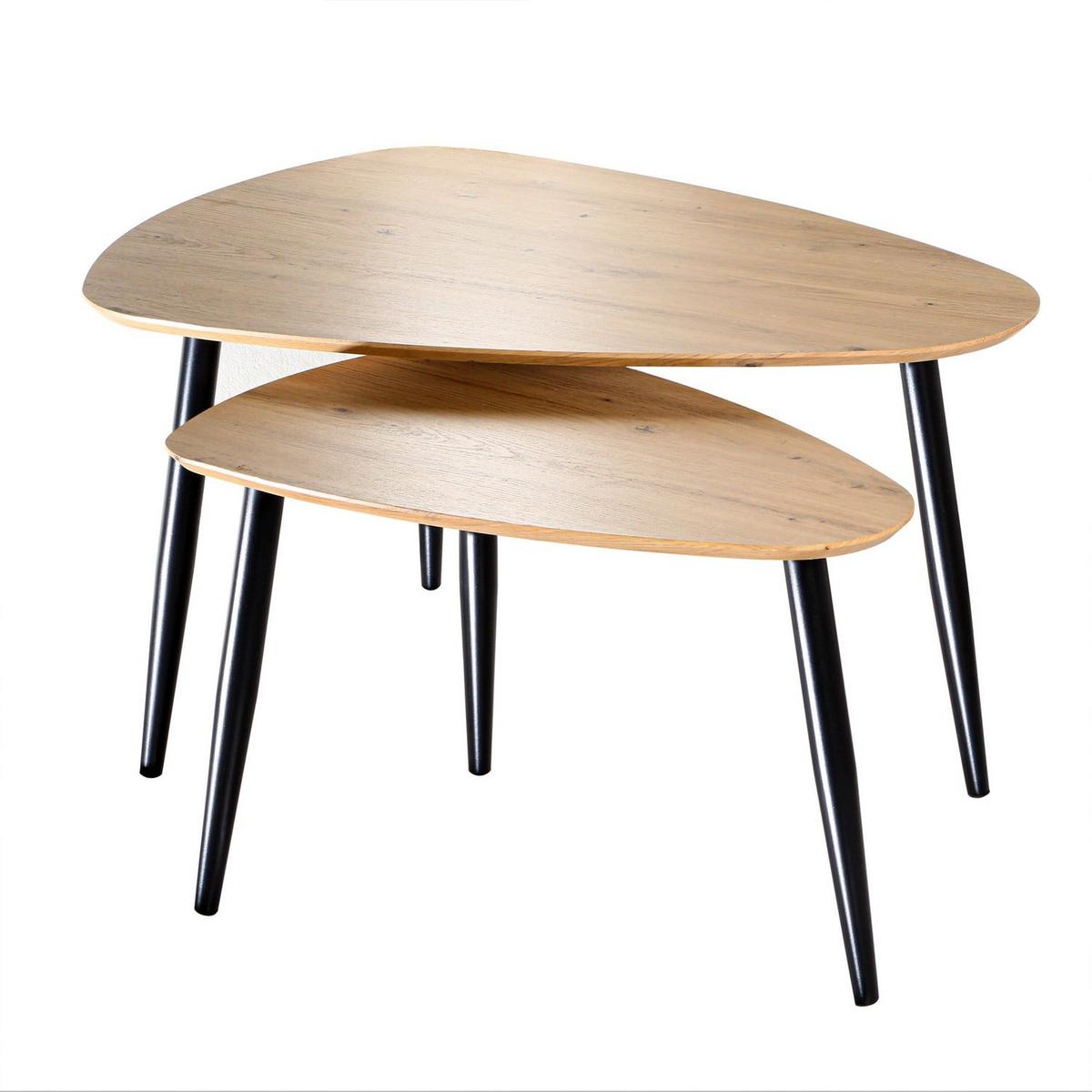 TISCH ineinander 2er-Set mit Metallbeinen 80/60/42 cm - Eschefarben, Holzwerkstoff (9.5/60/42cm) - Calicosy