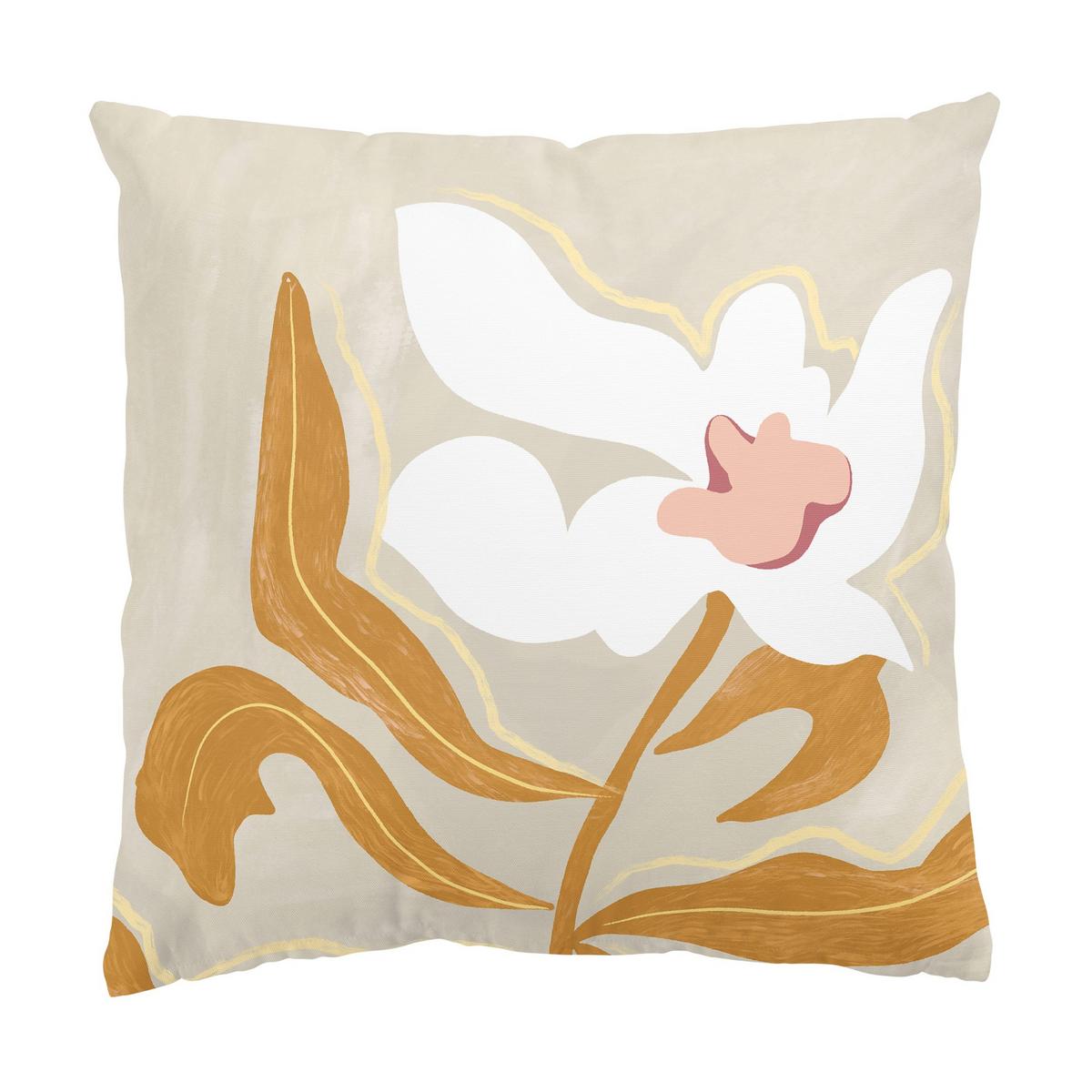 DEKOKISSEN 2er-Set Weiße Blüten mit gelben Blättern Duo 50/50 cm - Beige, Textil (50/50cm) - Bilderwelten