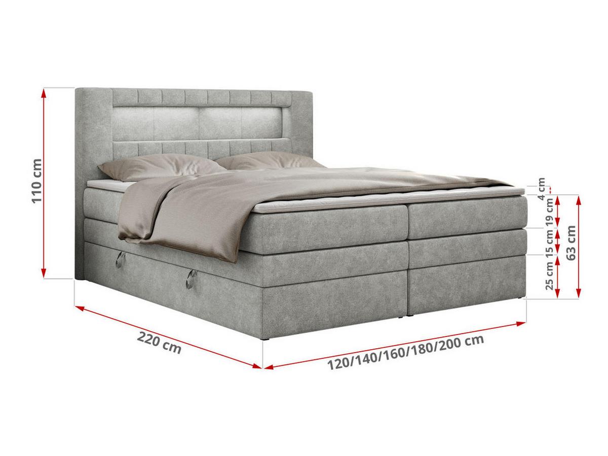 BOXSPRINGBETT GOLD-5 KING LED 200/200 Hellgrau Struktur - H3 - Hellgrau, Holz/Textil (200/200cm) - MKS