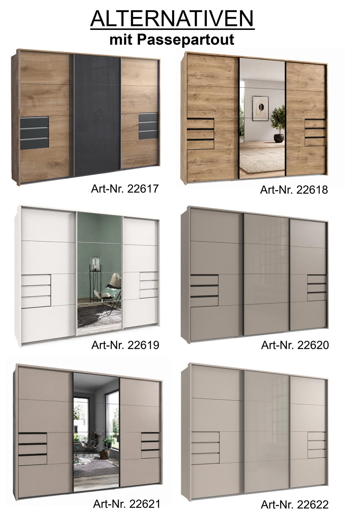 SCHWEBETÜRENSCHRANK 3-türig B273/H213/T64 cm, Sandgrau/Spiegel, Passepartout-Kleiderschrank mit Schubladen & Vollausstattung / 22621 - Sandfarben/Ecru, Holzwerkstoff/Metall (273/213/64cm) - luma-home