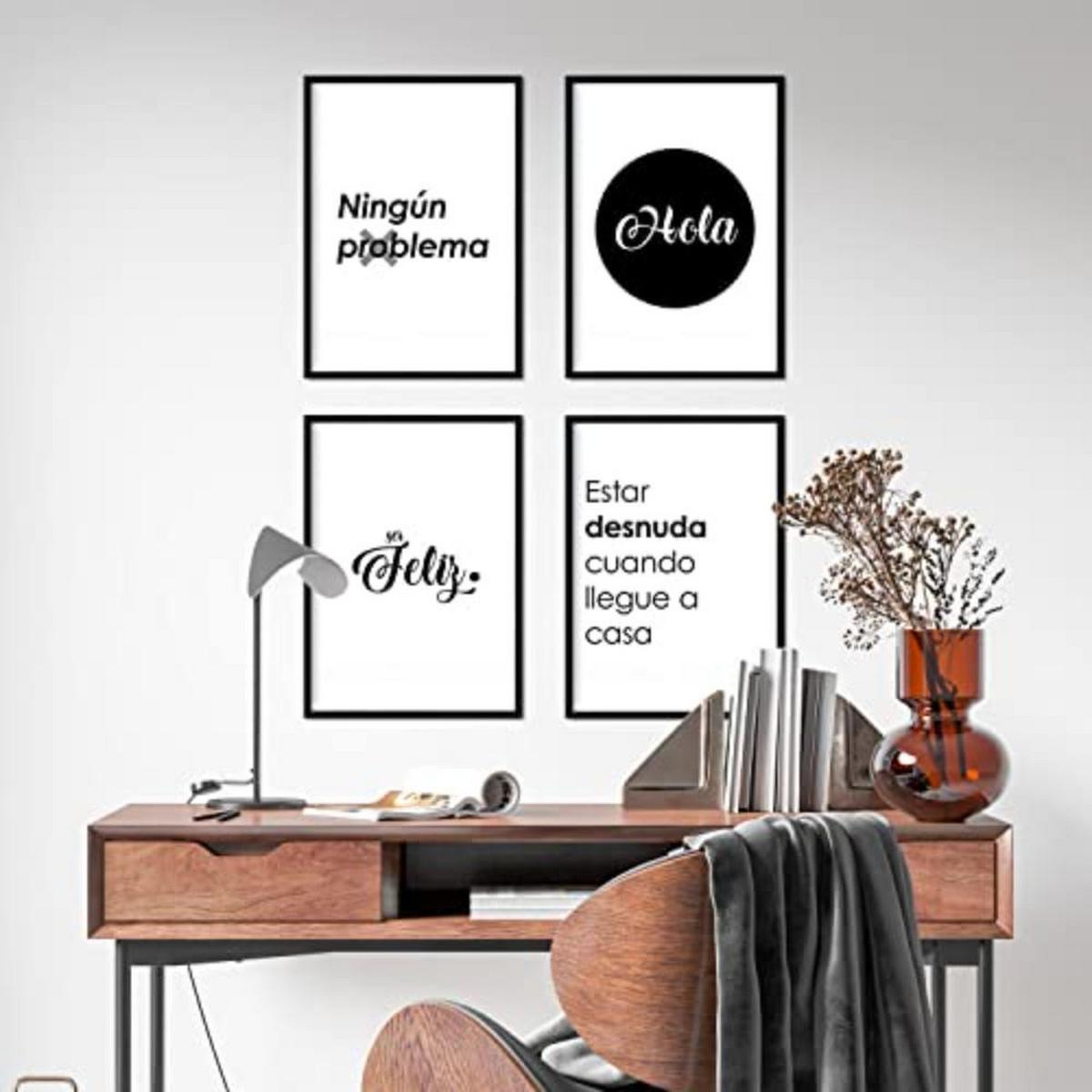 POSTER Set mit 4 Hallo TypografieStil A3 Schwarzer Rahmen - Schwarz, Papier (29.7/3cm) - Nacnic