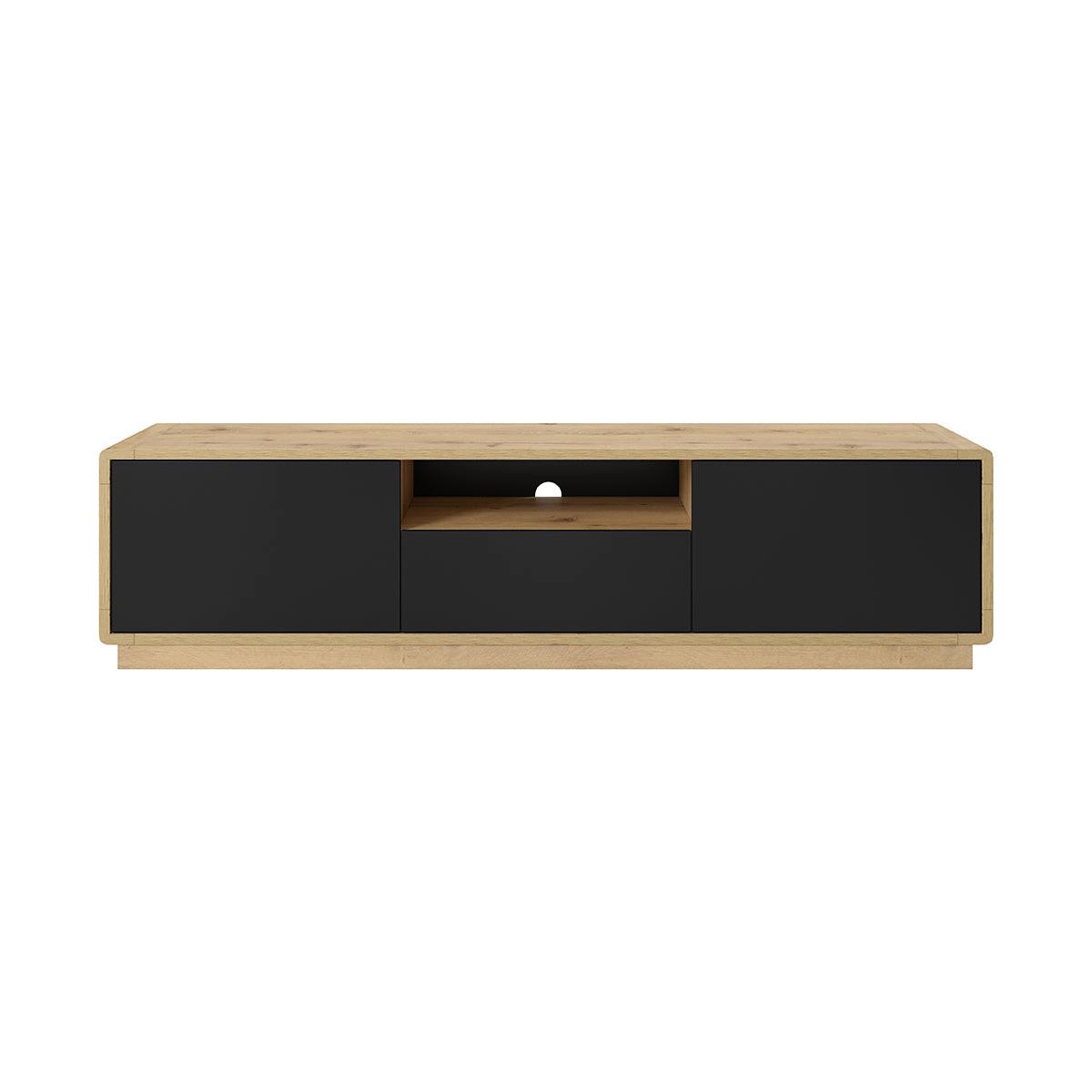 TV-MÖBEL Raven Mattschwarz und Holz - Schwarz, Holzwerkstoff (180/45/40cm) - Petits-meubles