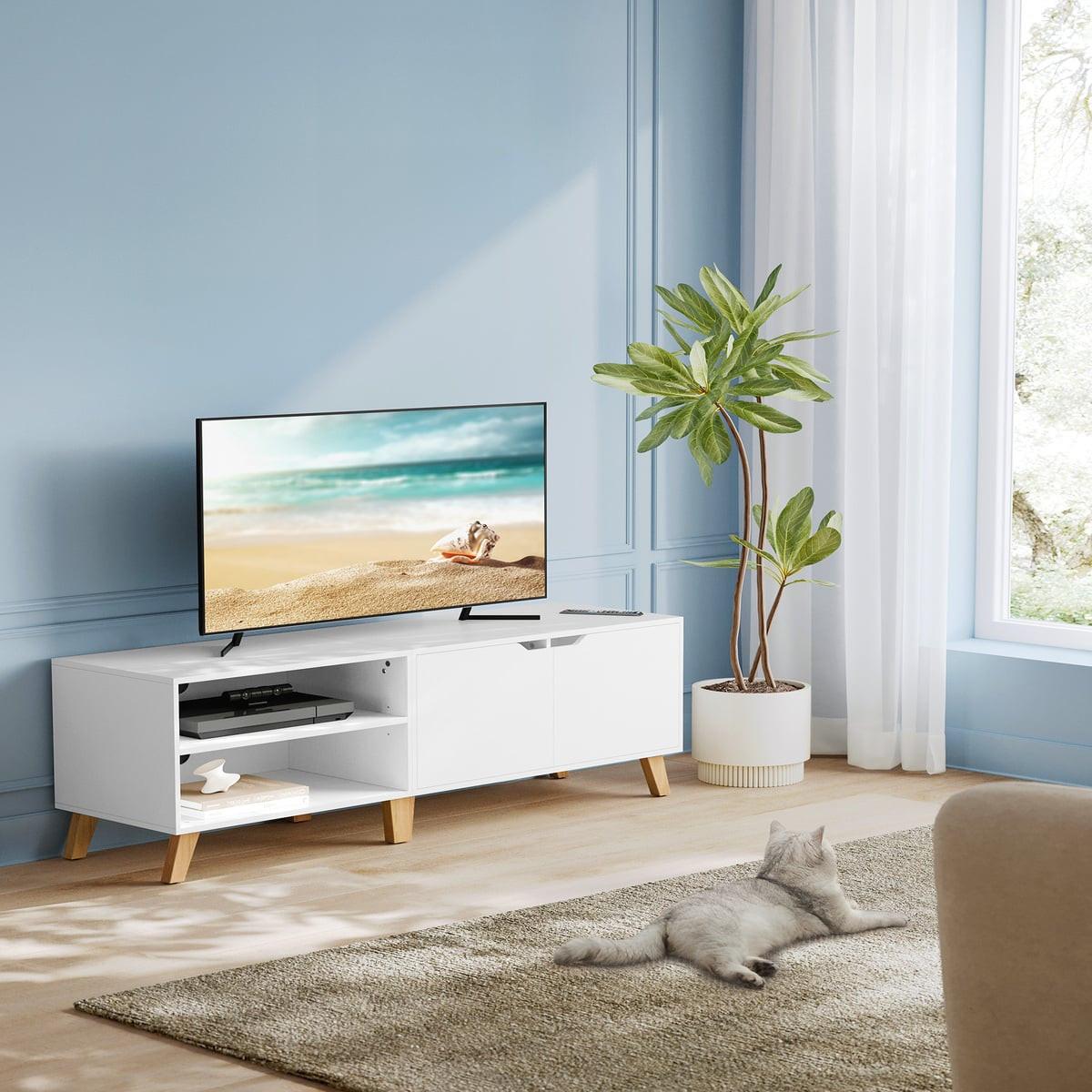 TV-MÖBEL 2 Fächer und 2 Türen weiß - L140 cm - Weiß, Holzwerkstoff (46.8/40/45cm) - Calicosy