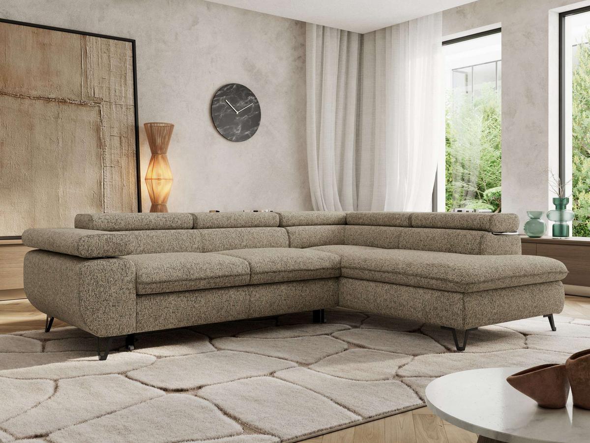 ECKSOFA PABLO L Dunkelbeige Struktur - Rechts Seite - Greige/Schwarz, Textil/Metall (273/208cm) - MKS