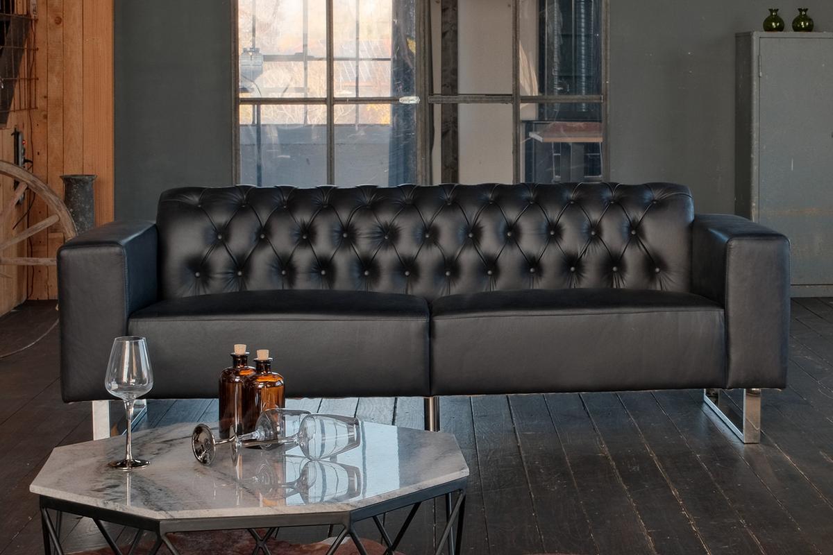 LEDERSOFA NILO Schwarz Leder - Schwarz, Leder (219/77/86cm) - KAWOLA