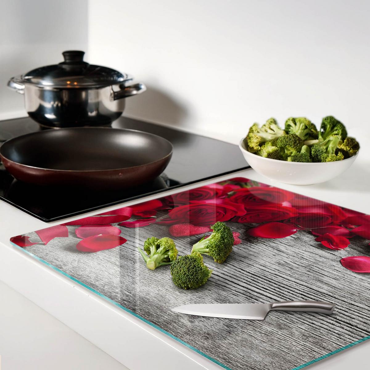 GLASPLATTE 60x52 cm Rote Rosen - Rot, Glas (60/0.4/52cm) - TULUP