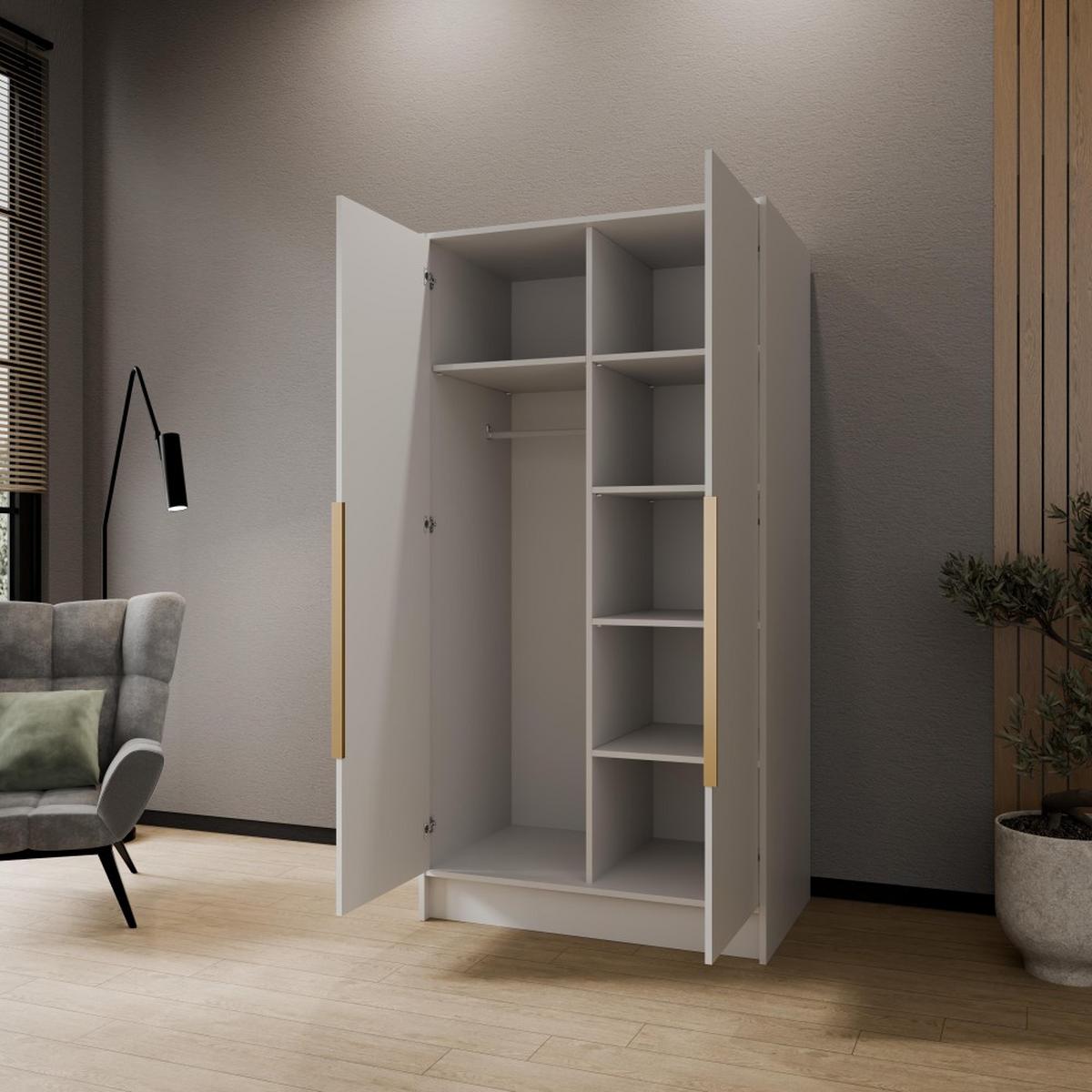 DREHTÜRENSCHRANK Pavia ohne Spiegel, Weiß mit mit goldenen Griffen, 100 cm - Goldfarben/Weiß, Holzwerkstoff (100/200/51cm) - Beautysofa