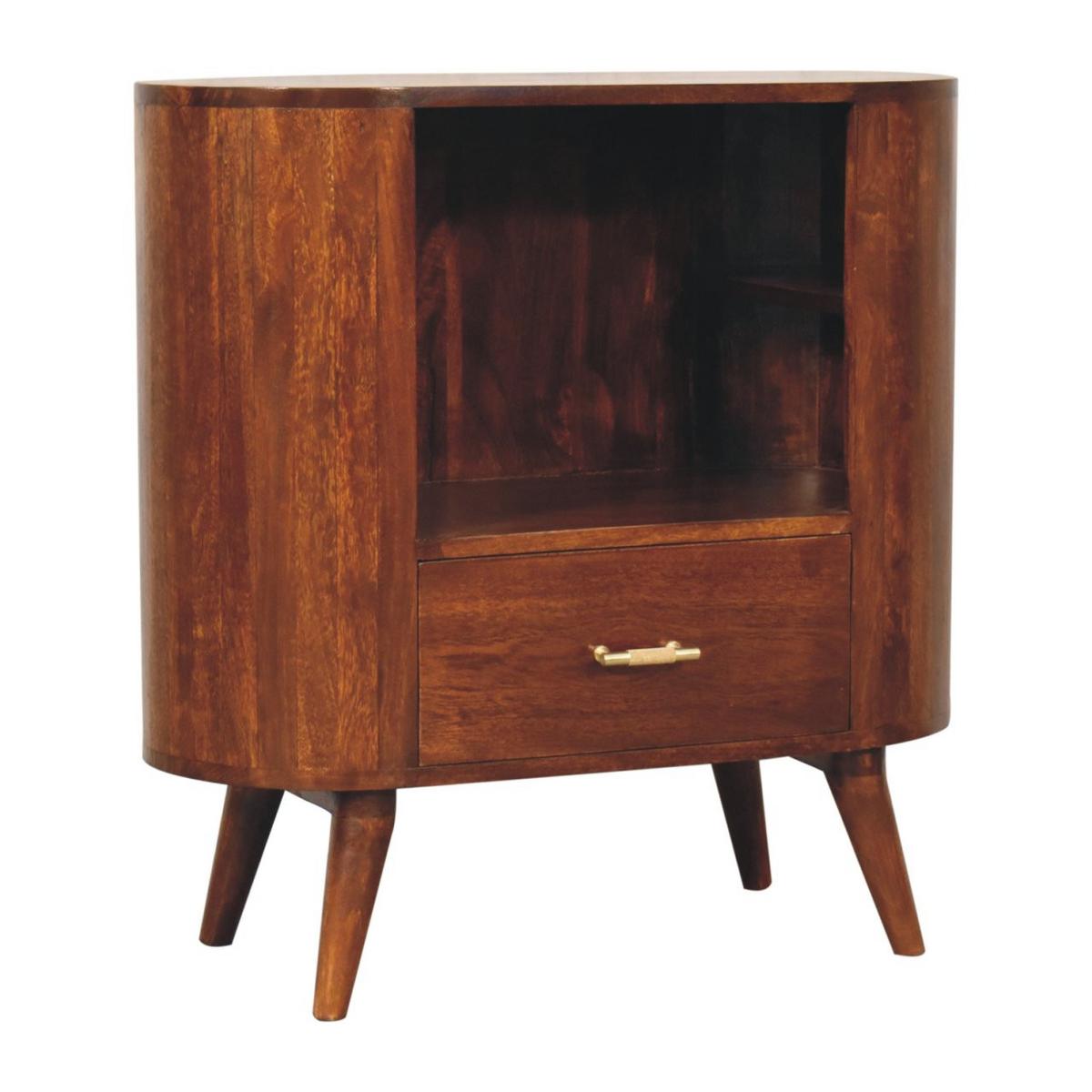 SCHRANK T-Stange Cortez Kastanie, 1 Schublade und Offenes Fach, Dunkelbraun - Dunkelbraun/Messingfarben, Holz/Metall (75/77/35cm) - Artisan Furniture