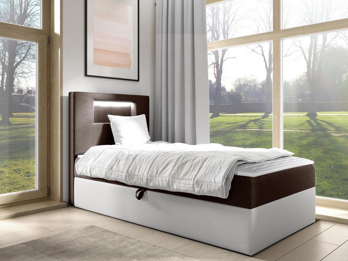 BOXBETT Gold Junior 1, Seite zum Öffnen des Bettkastens: Links - H3 - Weiß/Braun, Holz (100/200cm) - MIRJAN24