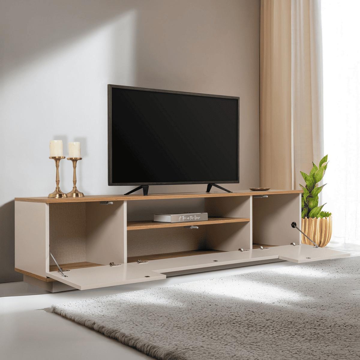 TV furniture with 3 folding doors and 1 niche, L180 cm - Kaschmir, Holzwerkstoff (44.5/44.6/12cm) - Calicosy