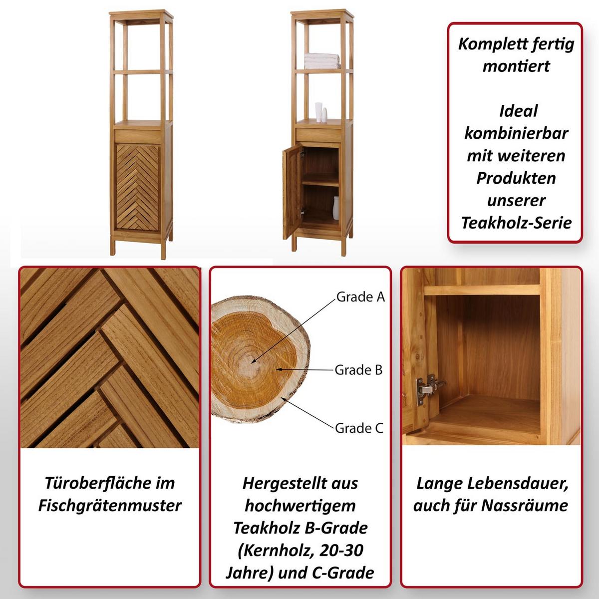 TEAK-HOCHSCHRANK Braun - Braun, Holz (40/181/35cm) - MCW