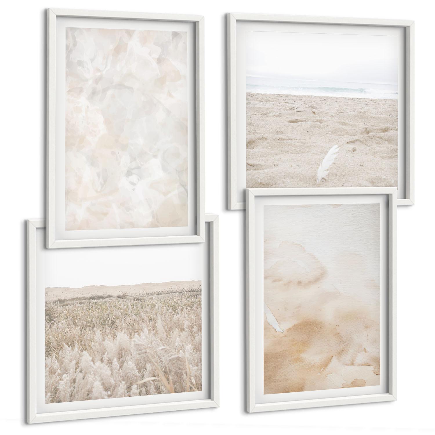 BILDER SET 4er Set - 50x50 cm & 40x60 cm Weißer Rahmen - Modische Pastelltexturen - Weiß, Kunststoff (50/50cm) - TULUP