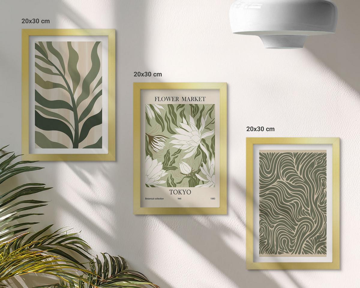 BILDER SET 3er Set - 20x30 cm Goldrahmen - Pflanzenmuster, Boho-Dekorationen - Goldfarben, Kunststoff (20/30cm) - TULUP