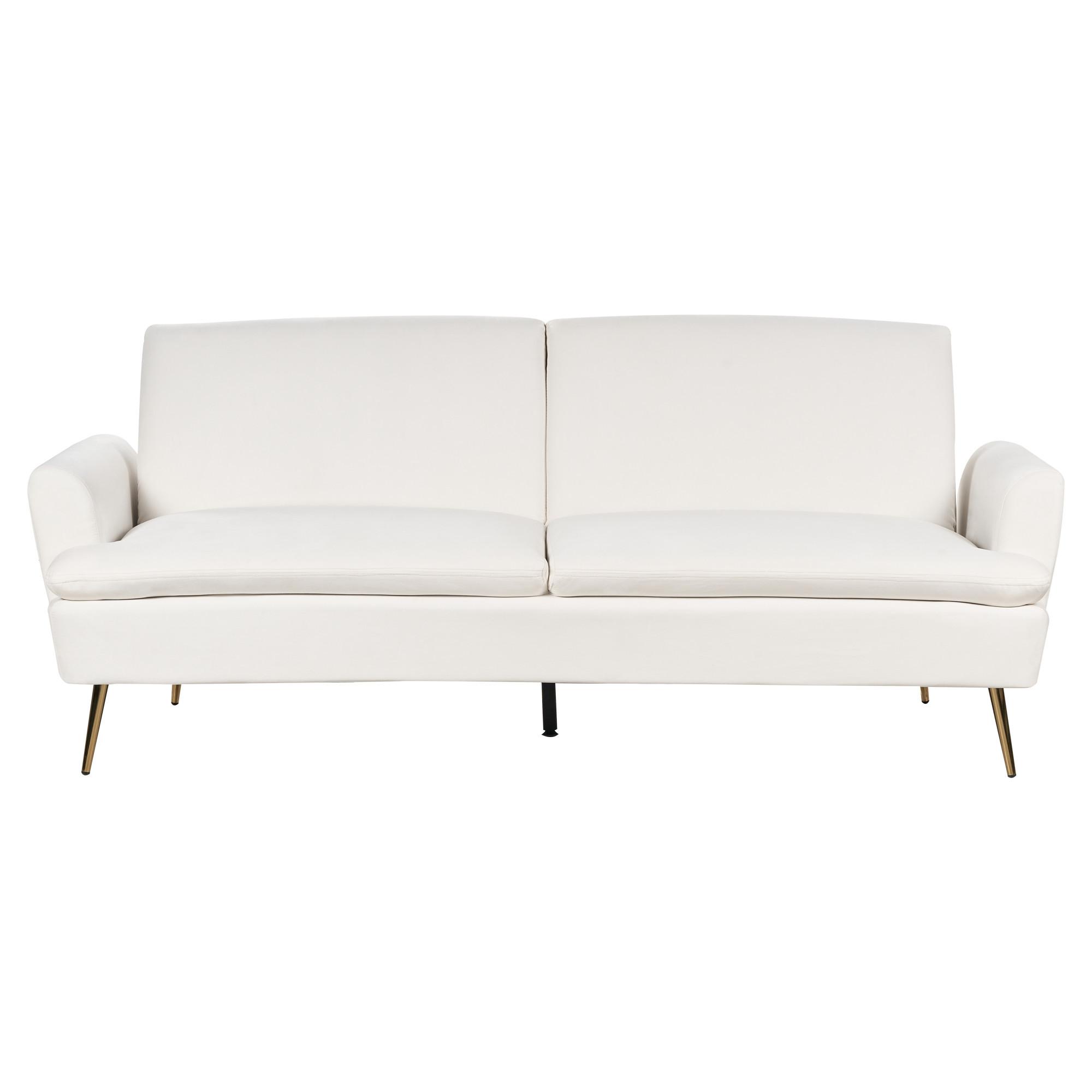 3-SITZER-SCHLAFSOFA Samtstoff Cremeweiß Vettre - Goldfarben/Weiß, Textil (210/88/84cm) - Beliani