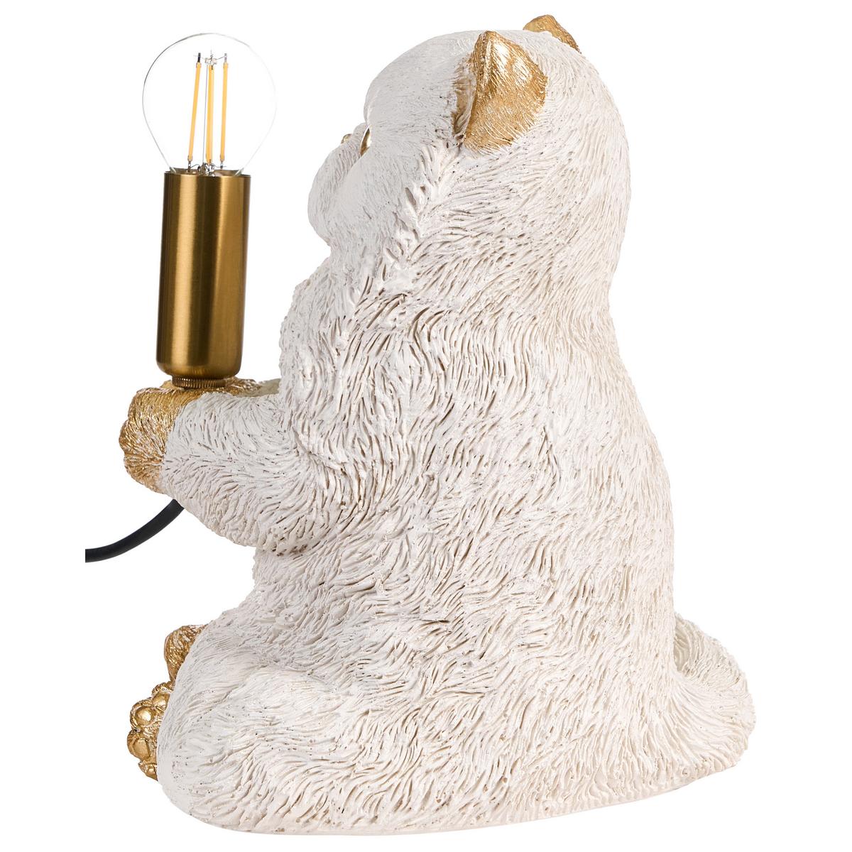 TISCHLAMPE Katze Weiß Yoko - Messingfarben/Weiß, Kunststoff (23/21/26cm) - Beliani