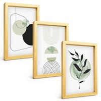 BILDER SET 3er Set - 20x30 cm Goldrahmen - Abstrakte Pflanzenformen - Goldfarben, Kunststoff (20/30cm) - TULUP