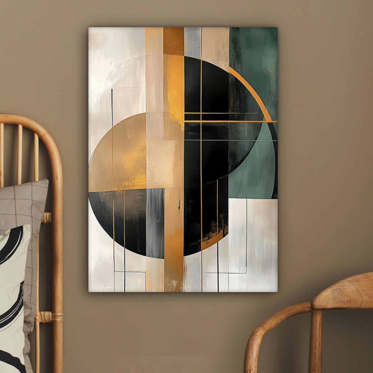 LEINWANDBILD Abstrakt - Gold - Bronze - Grün - Formen - Modern Wandbild Wohnzimmer 60x80 cm - Multicolor, Textil (60/80cm) - MuchoWow