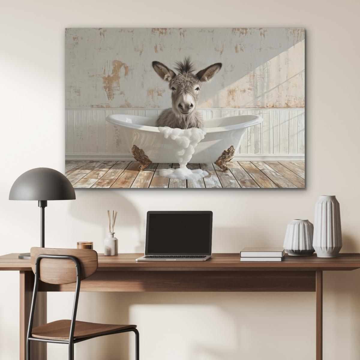 AKUSTIKBILD Esel - Tiere - Badewanne - Schaumstoff Wandbild Wohnzimmer 100x70 cm - Weiß, Kunststoff (100/70/0.9cm) - MuchoWow