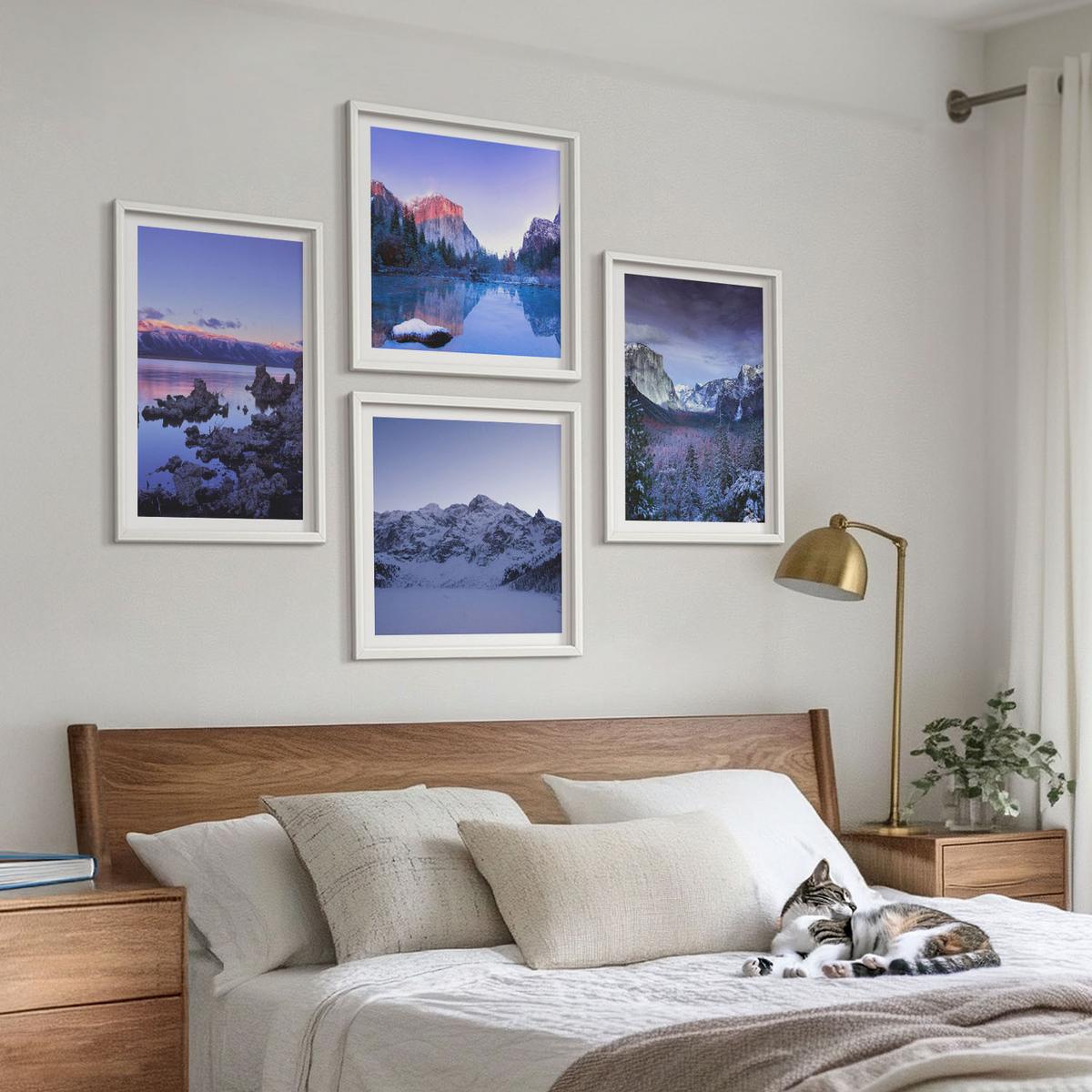 BILDER SET 4er Set - 50x50 cm & 40x60 cm Weißer Rahmen - Berglandschaften, Sonnenuntergang, Wasser - Weiß, Kunststoff (50/50cm) - TULUP