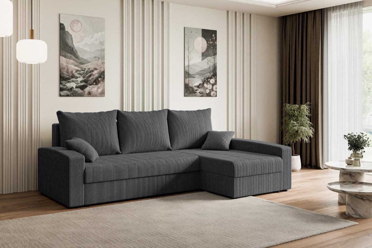ECKSOFA mit Schlaffunktion und Bettkasten ALESIA-L 231x140x90 cm Grau Cord - Dunkelgrau/Silberfarben, Holzwerkstoff/Kunststoff (231/140cm) - ALTDECOR
