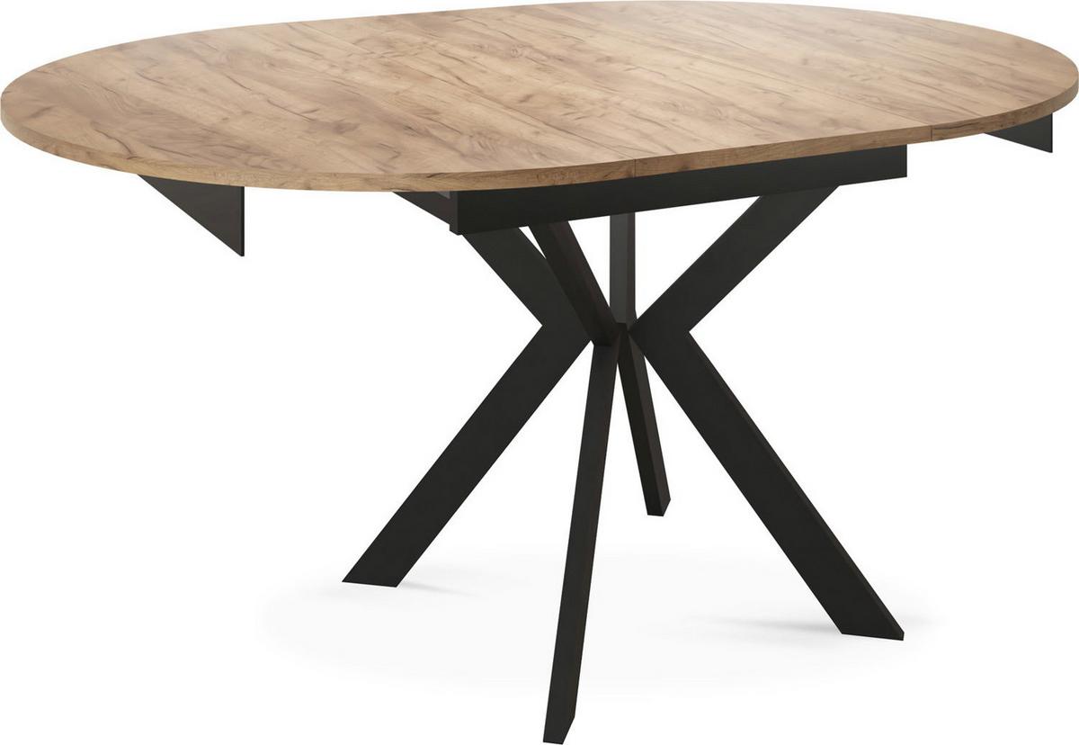 ESSTISCH Lily runder ausziehbarer, Craft Eiche 100-140/100/76 cm - Eiche Wotan/Schwarz, Holzwerkstoff/Metall (100/140/76cm) - WFL GROUP