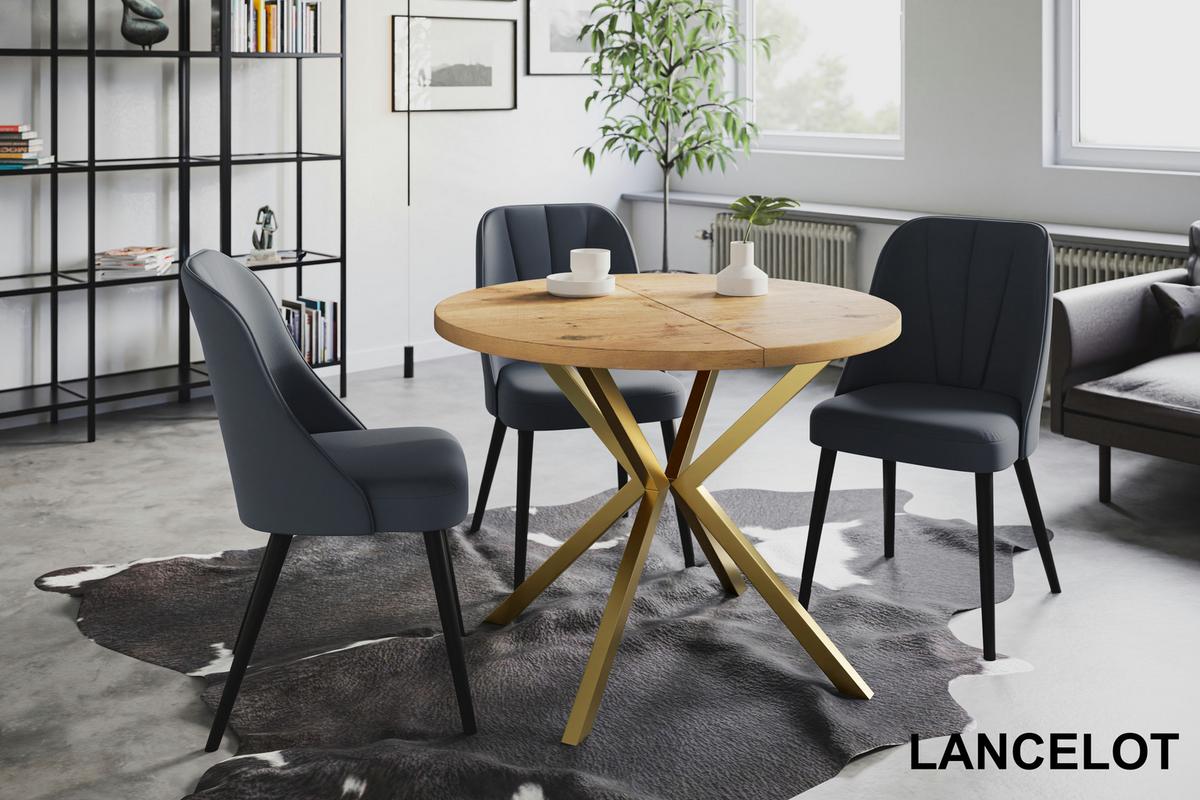 RUNDER Esszimmertisch LOFT LITEN, ausziehbarer Tisch Durchmesser: 100 cm/180 cm, Wohnzimmertisch Farbe: Hellbraun, mit Metallbeinen in Farbe Gold - Beige/Goldfarben, Holzwerkstoff (100/100/76cm) - Alpi-Möbel