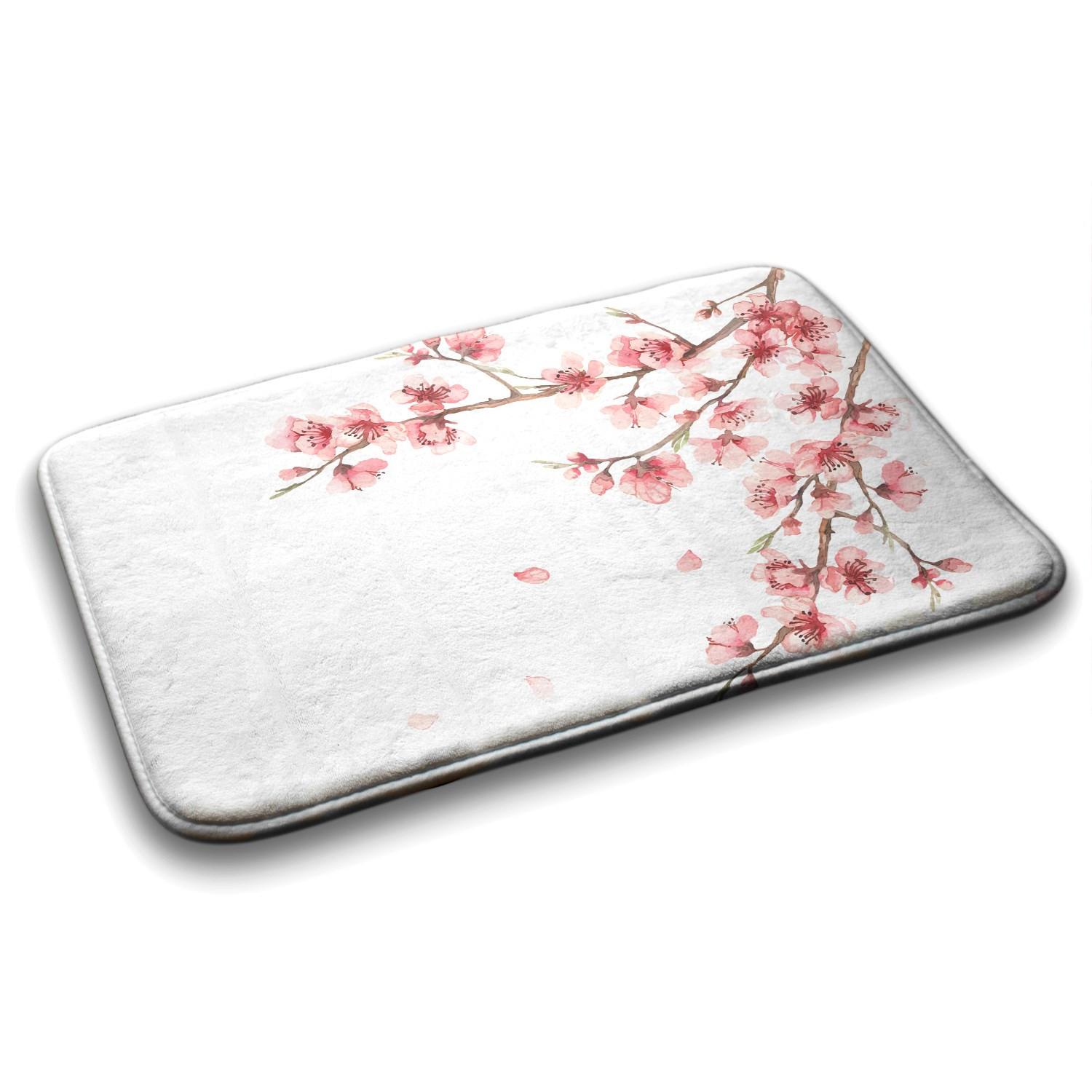 BADTEPPICH 90x60 cm Japanische Blumen - Weiß, Textil (90/60cm) - TULUP