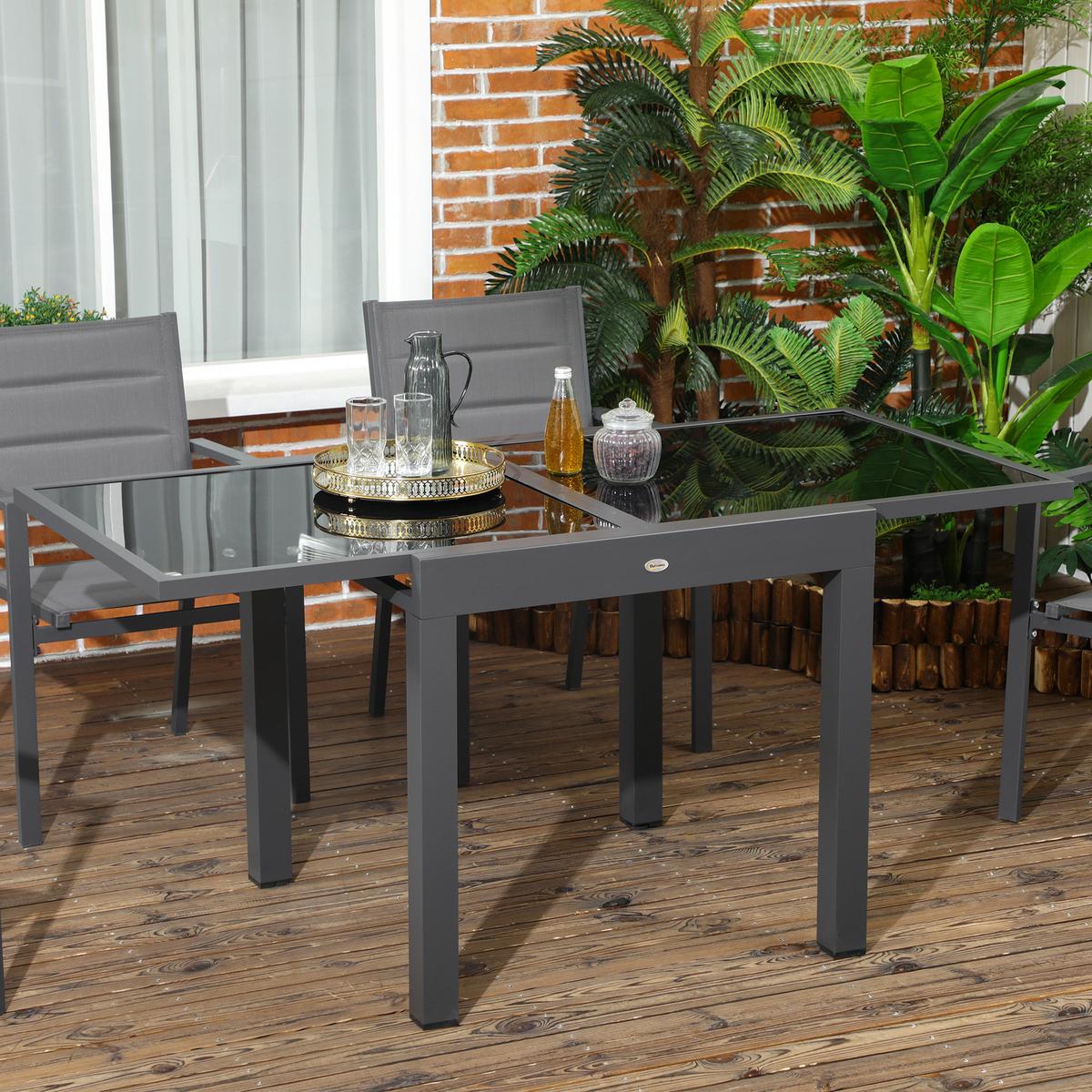 GARTENTISCH, Klappbarer Tischplatte, Balkontisch Terrassentisch, Alu, Glas, Schwarz - Schwarz, Metall (160/80/75cm) - Outsunny