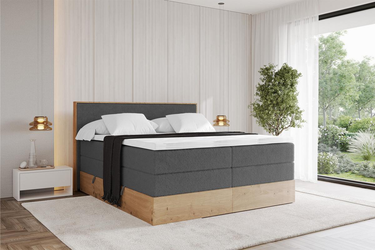 BOXSPRINGBETT LOLLI9 -KING 120x200 - H3/H4 Dunkelgrau - Graphitfarben, Holzwerkstoff (120/200cm) - ALTDECOR