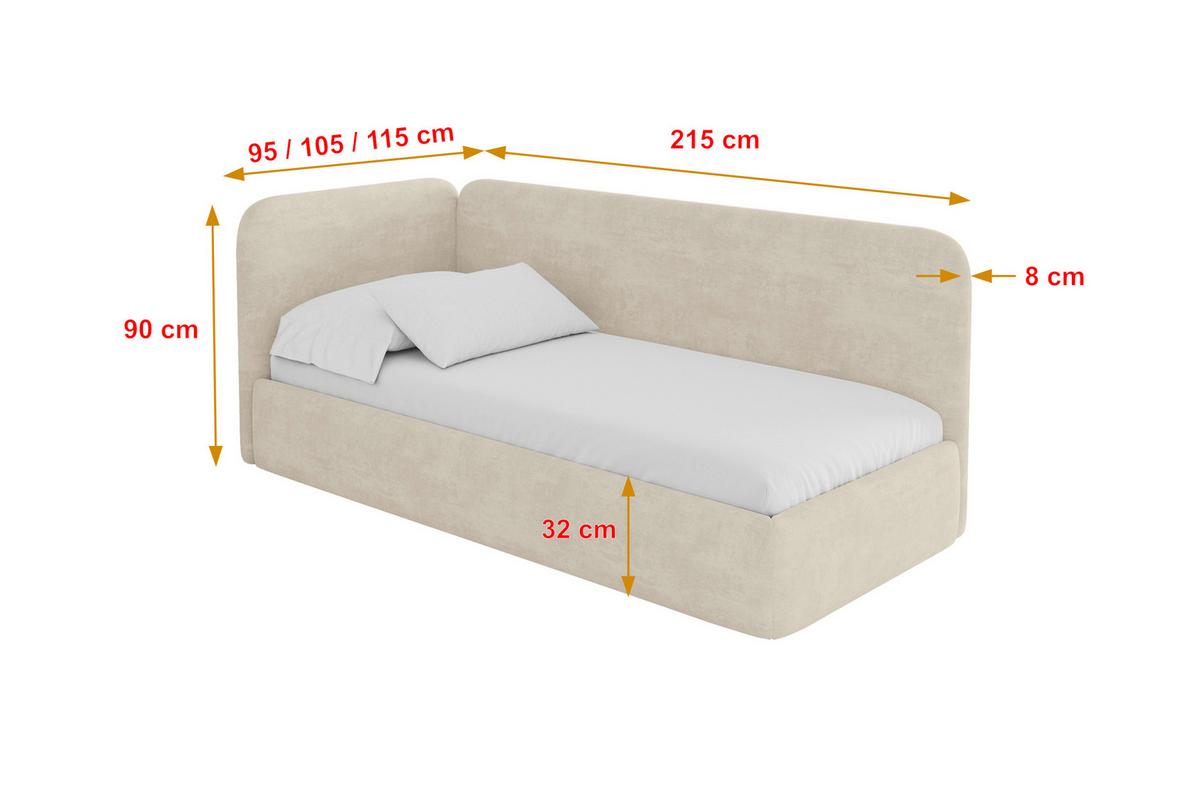EINZELLBETT Jugendbett mit Bettkasten, Rechts - ELSY 80x200 Beige - Naturfarben, Holzwerkstoff/Textil (80/200cm) - ALTDECOR