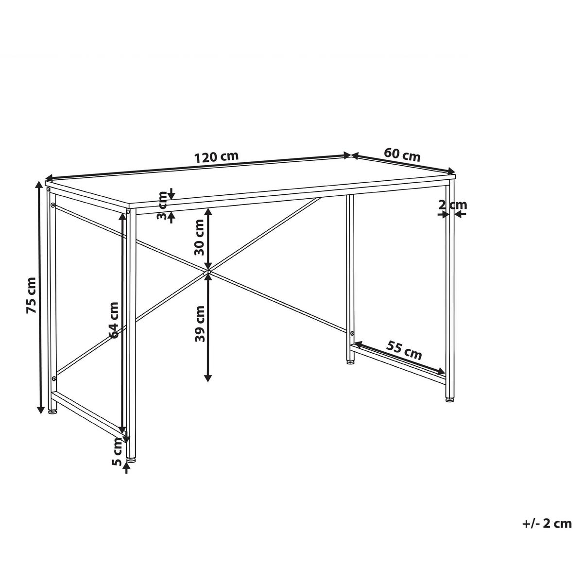 SCHREIBTISCH Hellbraun/Weiß 120/60 cm Andaste - Hellbraun, Metall (60/120/75cm) - Beliani