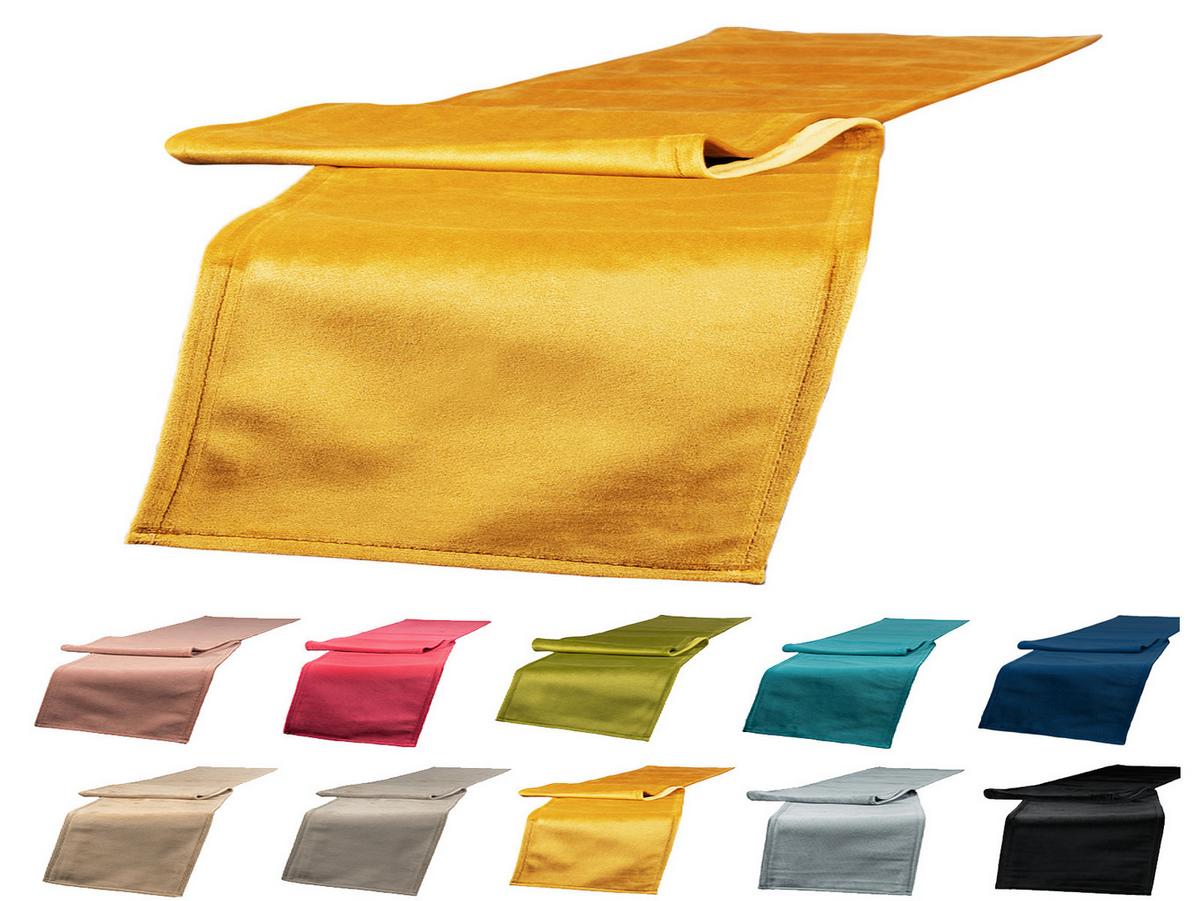 XL-TISCHLÄUFER Samt&Sonders curry-senf 220/40 cm - Currygelb, Textil (40/220cm) - beties Heimtextil