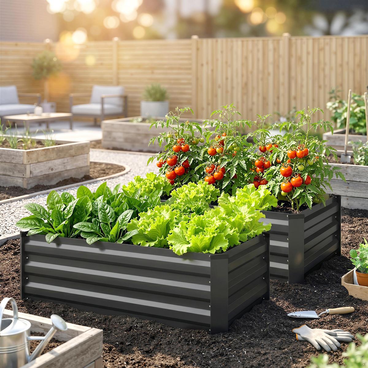 HOCHBEET 2er-Set für Terrasse, Balkon, verzinkter Stahl, Dunkelgrau, 100 x 60 x 30 cm - Dunkelgrau, Metall (60/30/100cm) - Outsunny