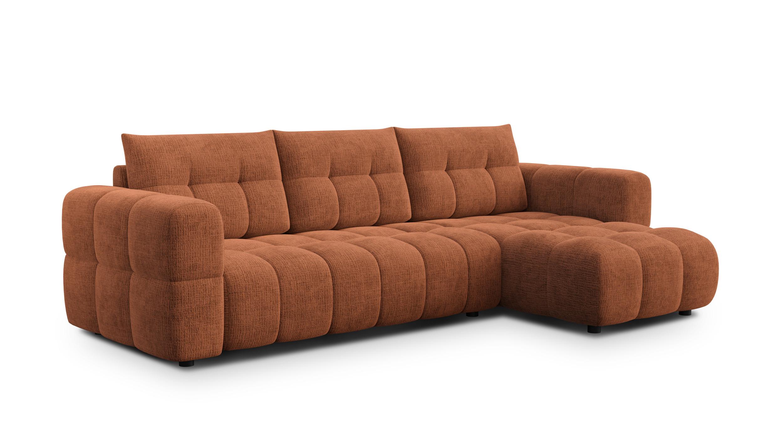 ECKSOFA CLOUDI 4-Sitzer rechts, rostrot - Schwarz/Orange, Holz/Textil (294/160cm) - Wozimo