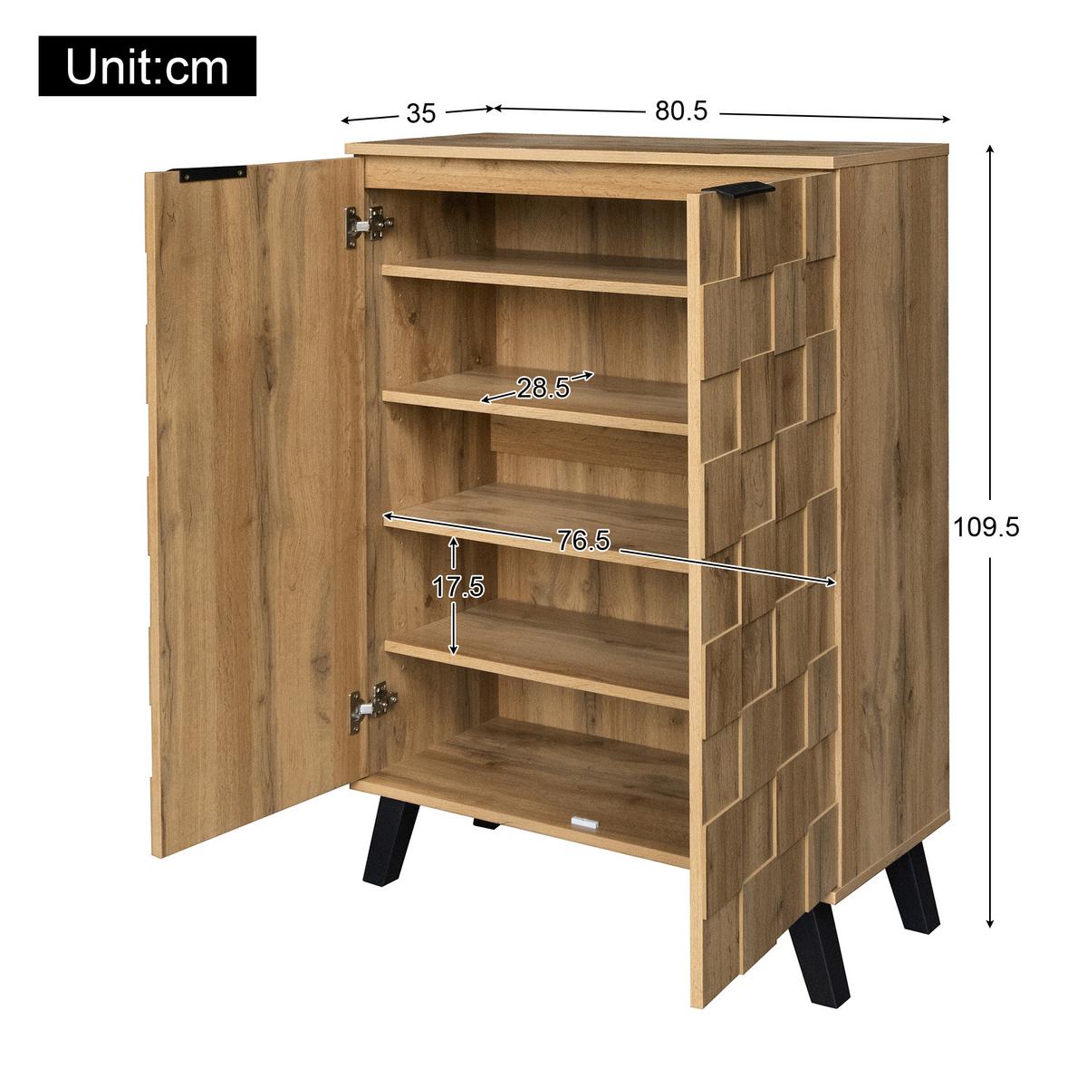 SCHUHSCHRANK Eiche-Optik 110 cm hoch mit 3D-Relief & verstellbaren Böden - Naturfarben, Holzwerkstoff (80.5/109.5/35cm) - Urban Meuble