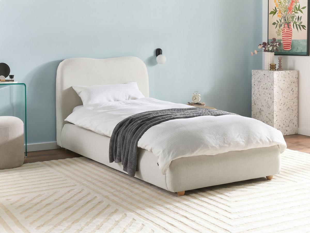 BETT mit Stauraum 90/200 cm Stoff Cremeweiß Blagnac - Creme, Textil (90/200cm) - Beliani