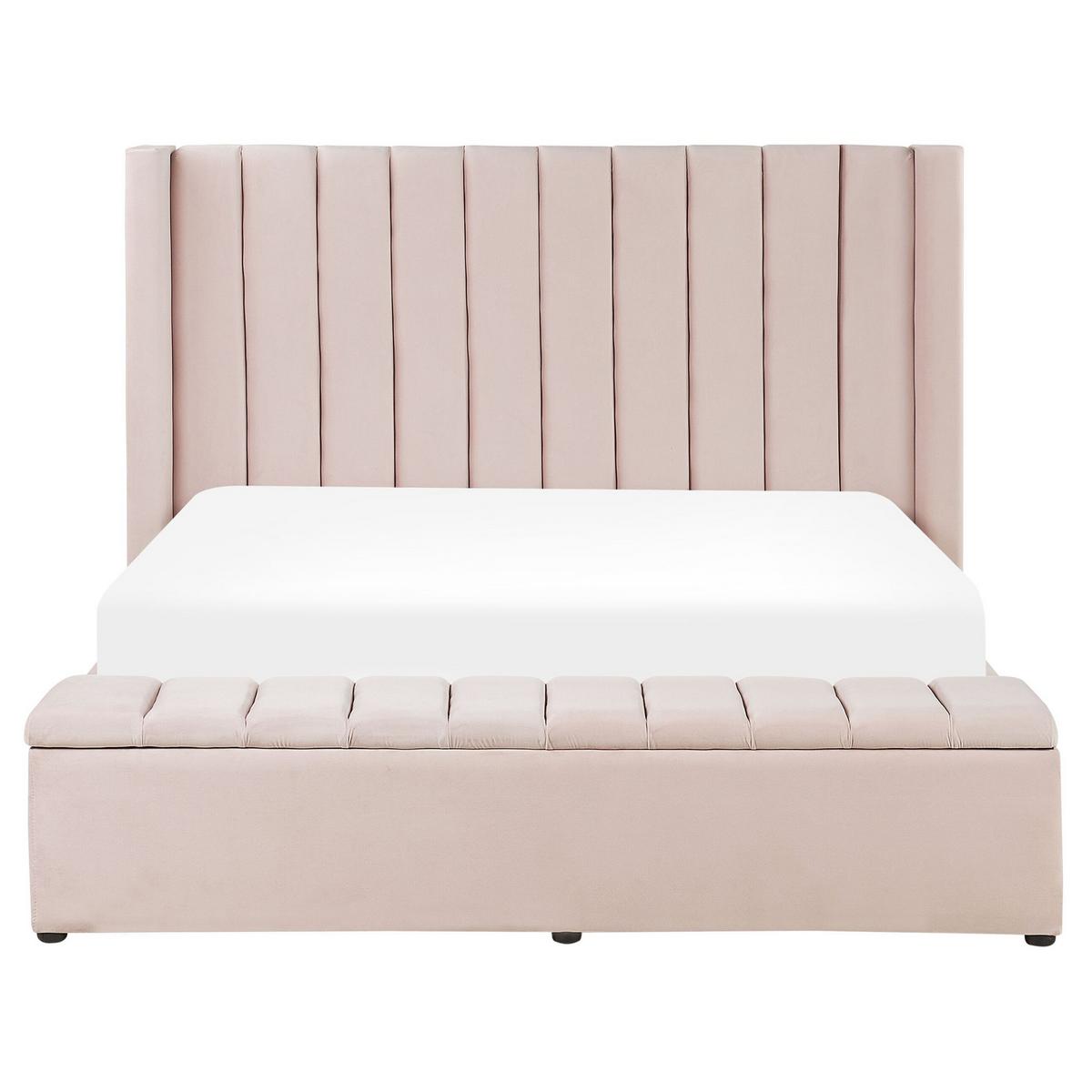 POLSTERBETT 160/200cm Pastellrosa Noyers - Pink, Textil (160/200cm) - Beliani