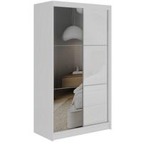SCHWEBETÜRENSCHRANK mit Spiegel - WALENCJA - 120 - Weiß lacobel - Alufarben/Weiß, Holzwerkstoff/Metall (120/216/61cm) - MKS