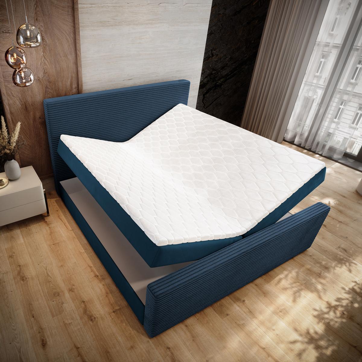 BOXBETT ALORIA 140x200 cm mit Matratze und Topper - Blau - Blau, Holz (140/200cm) - MASSENO