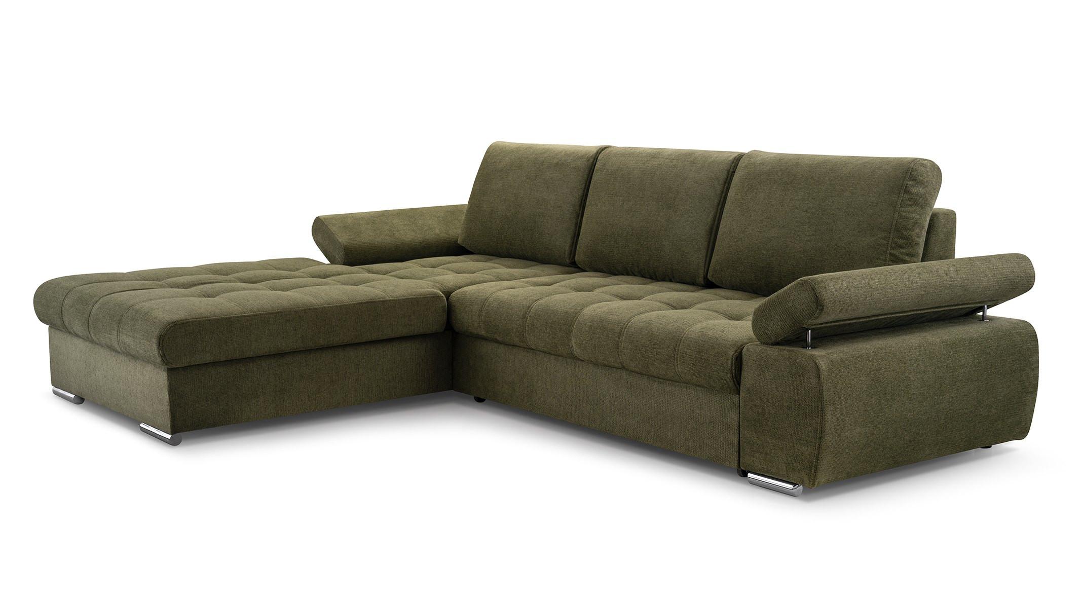 ECKSOFA SANDRO Grün Geflochtener Stoff mit Schlaffunktion - Grün, Holz (277/201cm) - MASSENO