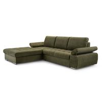 ECKSOFA SANDRO Grün Geflochtener Stoff mit Schlaffunktion - Grün, Holz (277/201cm) - MASSENO