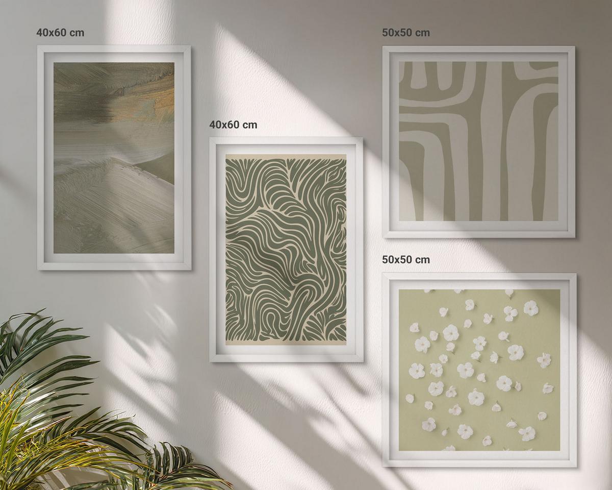 BILDER SET 4er Set - 50x50 cm & 40x60 cm Weißer Rahmen - Abstrakte Boho-Muster - Weiß, Kunststoff (50/50cm) - TULUP
