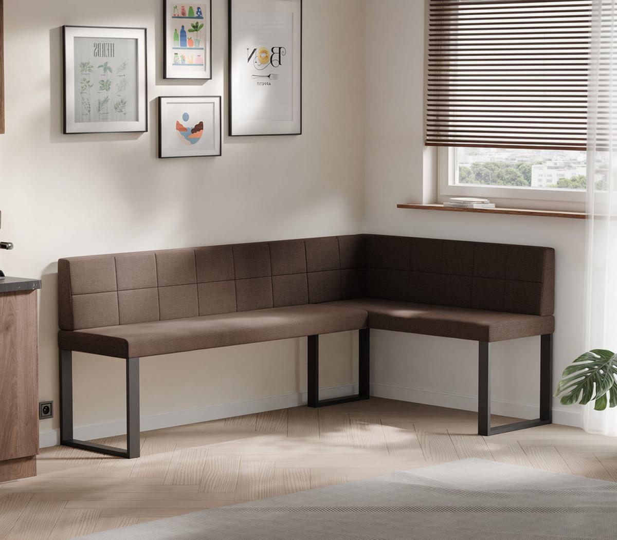 ECKBANK rechts SANA U Webstoff gesteppt, 168/128 cm Braun - Braun, Textil/Metall (128/168cm) - Idohome