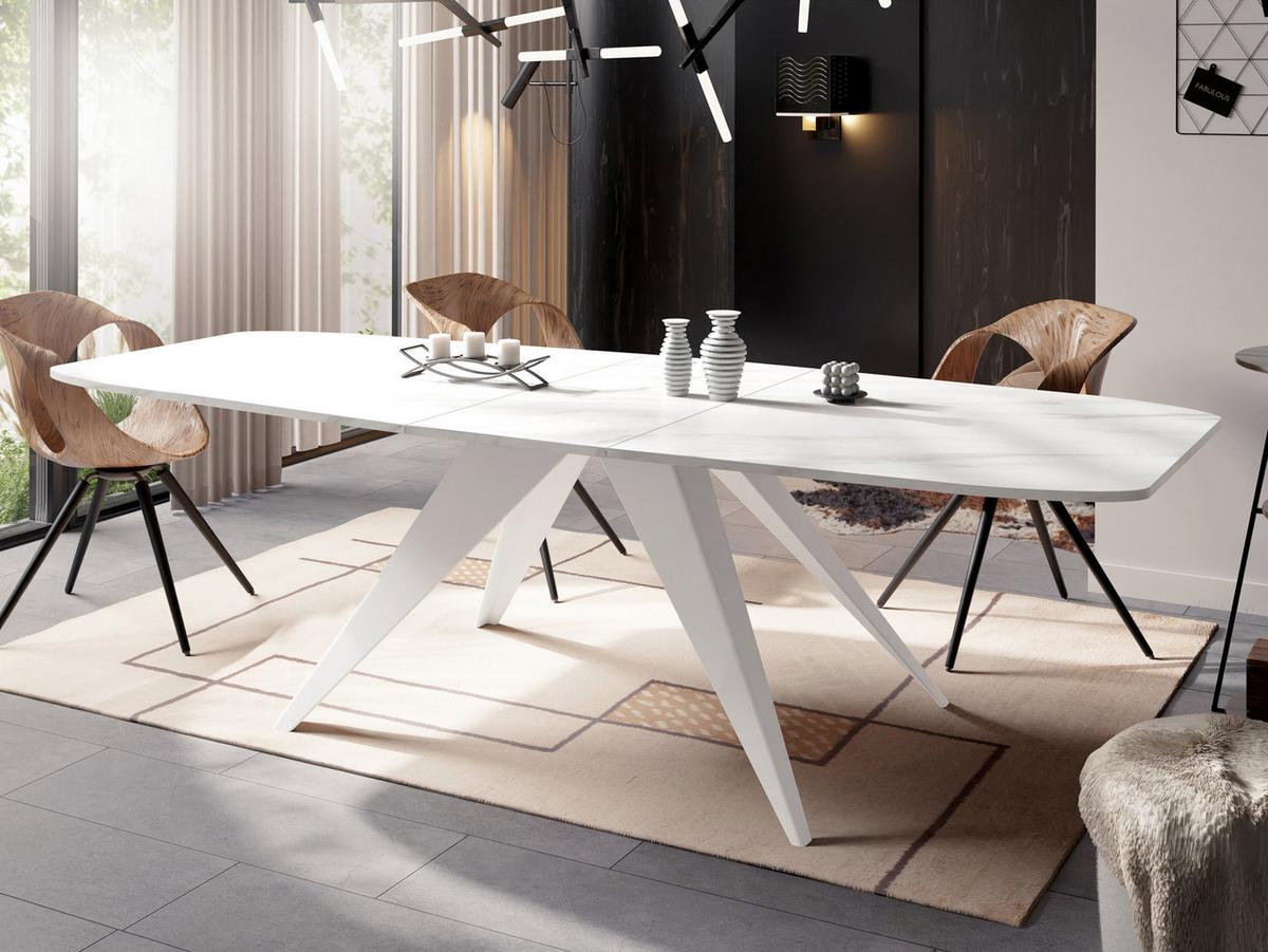 ESSTISCH Fatina rechteckig ausziehbar, Marmor Weiß 160-198/90/76 cm - Ecru/Weiß, Holzwerkstoff/Metall (80/200/76cm) - WFL GROUP