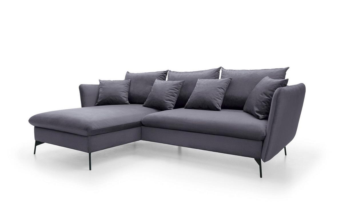 ECKSOFA FERRO Grau Velours-Stoff mit Schlaffunktion - Grau, Holz (258/167cm) - MASSENO